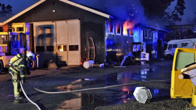 Larm om brand i en verkstad