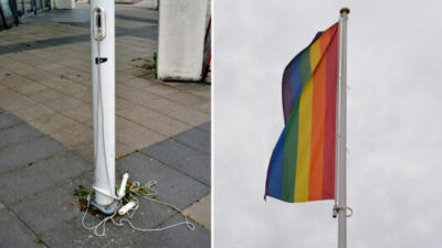 Eldade upp Prideflagga utanför Stenungsund Arena
