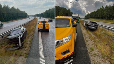 Trafikolycka på E6 - Bil in i räcket