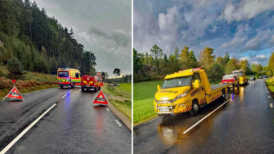 Kolliderade och voltade tre varv - En person till sjukhus