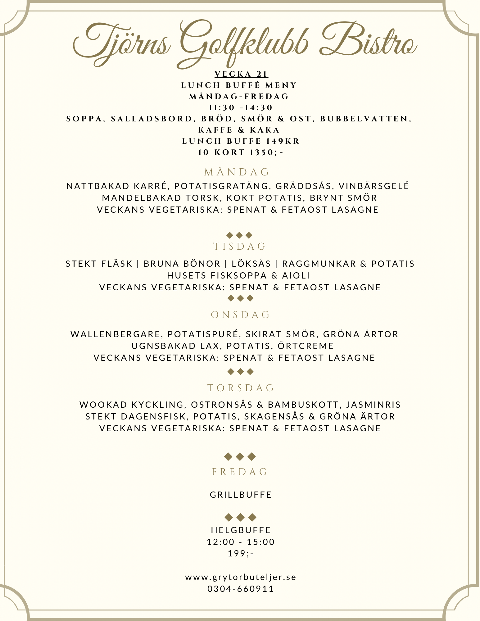 Tjörns Golfklubb Bistro- Veckans meny